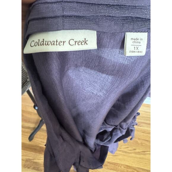 Coldwater Creek Button Up Sz 1X Purple Ruffled Neck Cottagecore Dark Academia - Picture 7 of 11